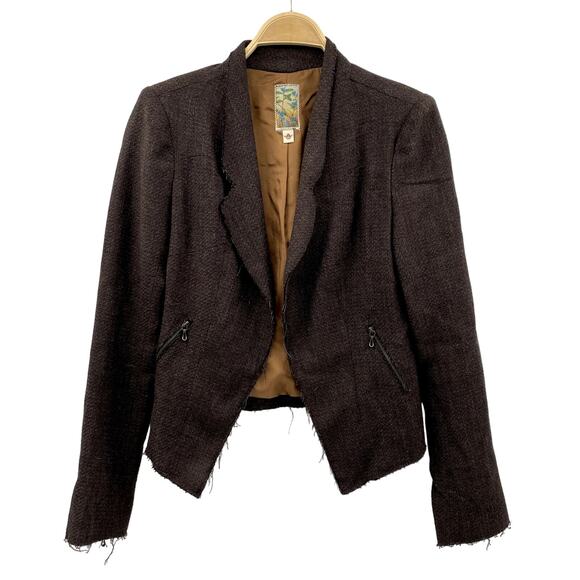 Burning Torch Brown tweed Raw Edge Blazer jacket - Picture 1 of 5